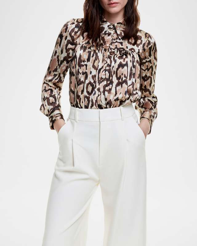 Abstract Leopard Classic Shirred Blouse